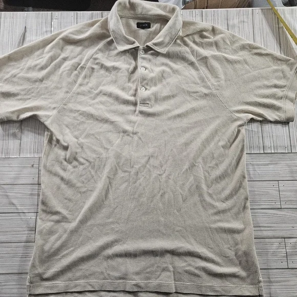 J Crew Polo Shirt Mens Large Beige Waffle Knit Textured Short Sleeve Casual - Picture 2 of 6